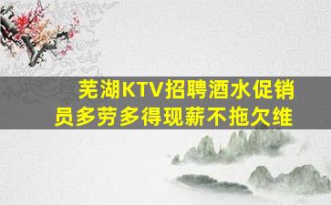 芜湖KTV招聘酒水促销员多劳多得现薪不拖欠维